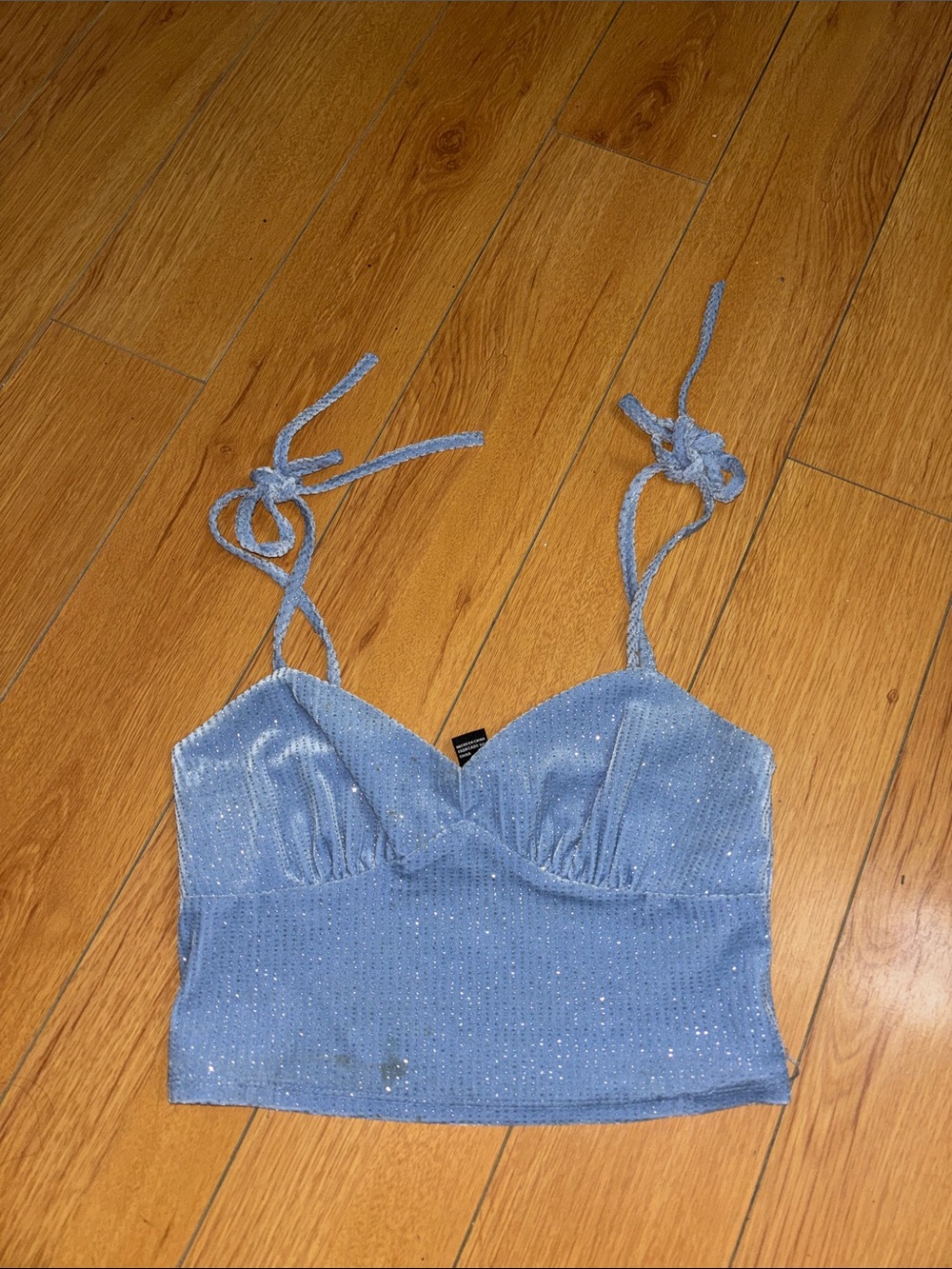 Forever 21 Light Blue Sparkle Tie-Shoulder Crop Cami